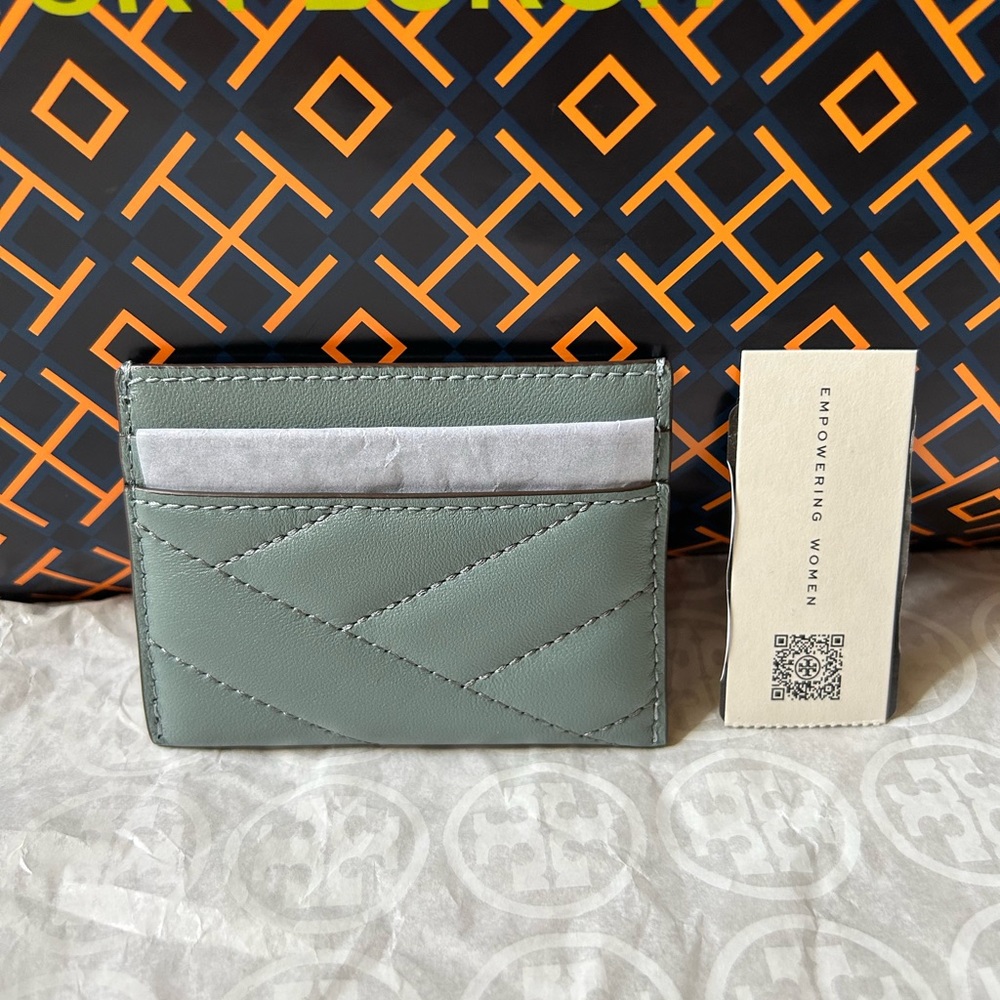 Tory Burch Kira Chevron Card Case Arctic Gold Blue - Picture 2 of 8